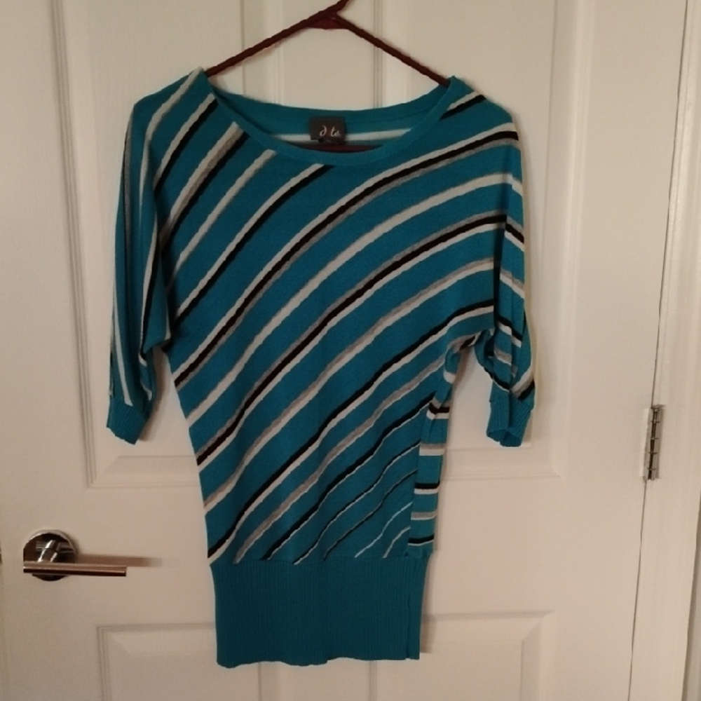 DOTS Teal and Black Striped Sweater